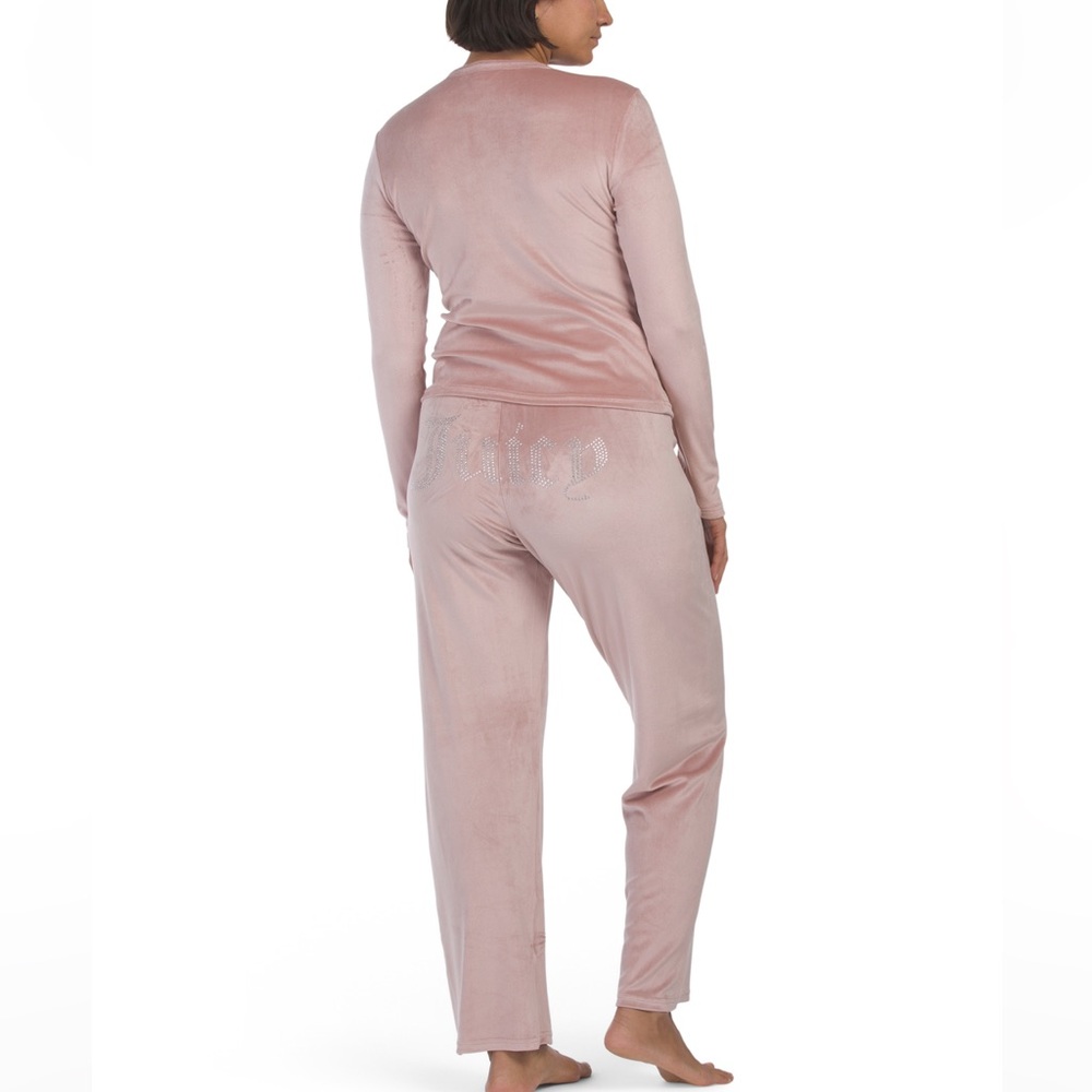 NWT JUICY COUTURE Coco Kiss 2pc Velvet Lounge Top&Pants Set With Rhinestone Logo - Picture 2 of 7